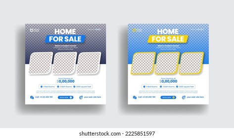 Modern real estate social media post banner template and house property sale square banner, flyer or poster template design