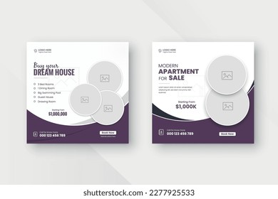 Modern Real Estate Social Media Post Design Web Banner Template Set