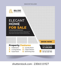 Modern Real estate social media posts design for sale, luxury real estate post template design, real state home social media post banner template, real estate social media cover banner, elegant home
