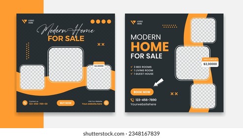 Modern real estate social media post, minimal design of building, properties, residents, home and house vector	
