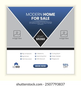 Modern real estate social media post design template, square template