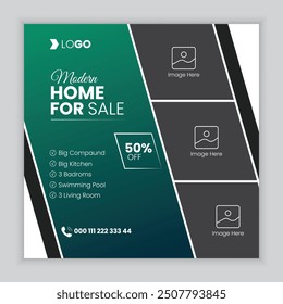 Modern real estate social media post design template, square template