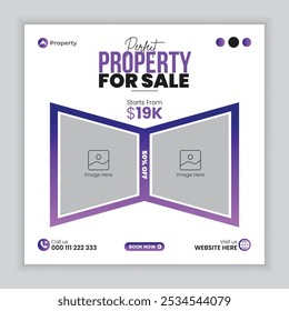 Modern real estate social media post design template or property for sale web banner design template