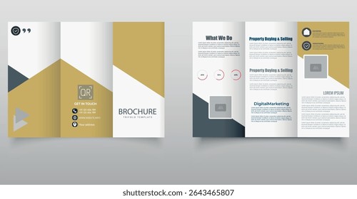 Modern Real Estate Trifold Brochure Template. ideal for real estate, corporate, or digital marketing businesses.