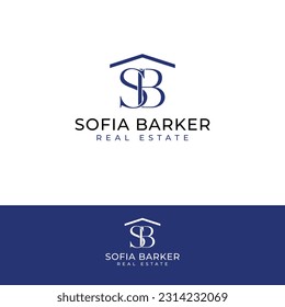 Modern real estate vector logo featuring a house and the initials S and B in a sleek and professional design. A minimalist SB logotype perfect for property branding and corporate identity.