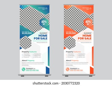 Modern Real Estate Vertical Rollup Banner Template Vector Design for Printing
