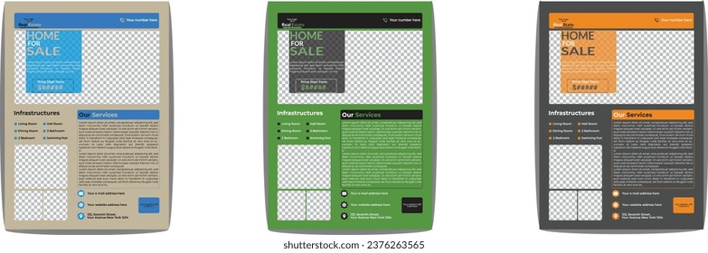 Modern Real Etstate Flyer poster for various use | Two colors scheme | Line Tool | Vector template in A4 size