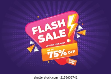 Modern Realistic 3d Colorful Flash Sale Banner With Flat Discount Abstract Vector Illustration Background Template