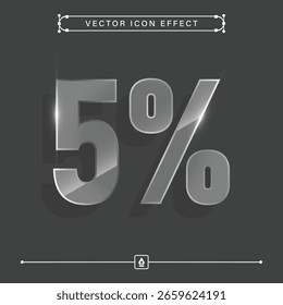 Icono realista moderno del cinco por ciento del vidrio 3D con el efecto del Vector, signo del 5%, símbolo del 5 por ciento