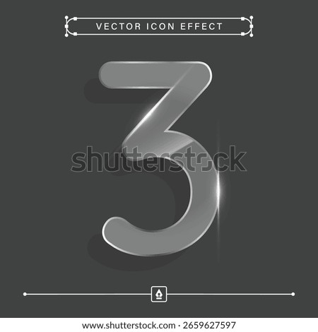 Modern Realistic 3D Glass Number Three Icon with Smooth Vector Effect