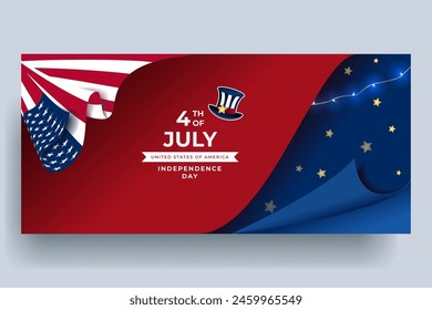 Modern Realistic 4th of July Horizontal Banner Design