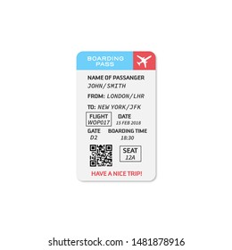 	
Modern and realistic airline boarding pass design with flight time and passenger name. vector illustration