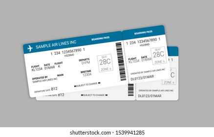 Modern and realistic airline ticket design. Vector stock illustration.