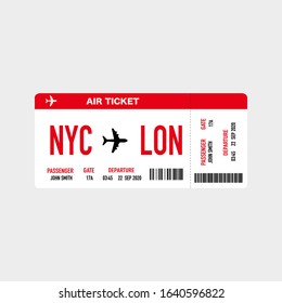 Modern and realistic airline ticket design with flight time and passenger name. vector illustration