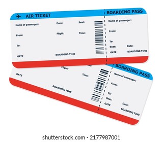 Modernes und realistisches Flugticket-Design mit Flugzeit und Passagiernamen. Vektorgrafik Eps10