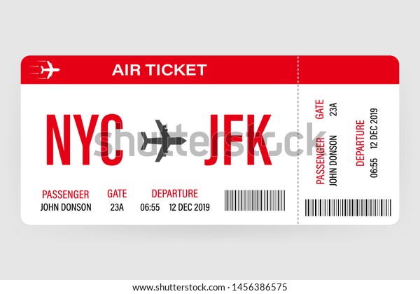 Modern and realistic airline\
ticket design with flight time and passenger name. vector\
illustration.