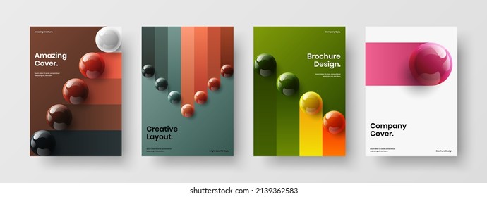 Modern realistic balls annual report template bundle. Unique cover design vector illustration collection.
