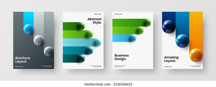 Modern realistic balls company cover concept set. Bright booklet vector design illustration composition.