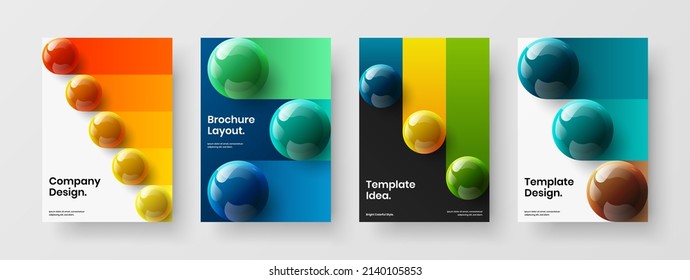 Modern realistic balls flyer template composition. Trendy front page A4 design vector concept bundle.