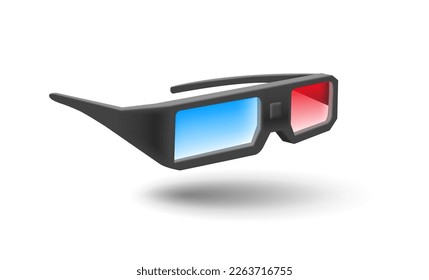 Modern realistic black 3D glasses for watching films. For cinema advertising concepts and home viewing.
