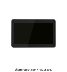 Modern realistic black tablet isolated on white background. Empty black home screen.