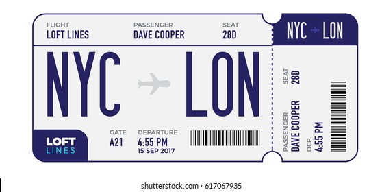 Modern and realistic boarding pass design composition with name of airline time and name on ticket vector illustration