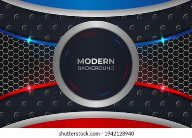Modern Realistic Circle Blue and Red Background with Glossy Metallic
