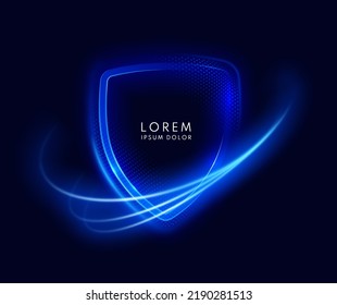 Modern realistic dark blue shield light with motion light line neon