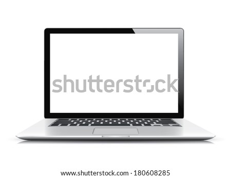 Modern realistic and detailed laptop isolated on white. Vector illustration.