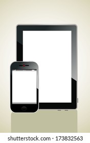 Modern realistic digital tablet PC with smart phone
