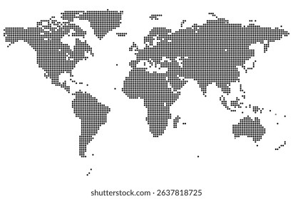 Modern and Realistic dotted world map feathering abstract country boundary in dotted shape. Simple dotted world map vector in halftone style. Emphasizes global presence and modern cartographic flair.