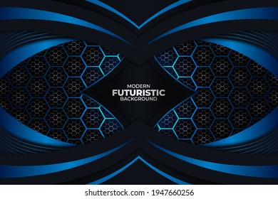 Modern Realistic Futuristic Blue Glow in The Dark Background with Hexagon Pattern and Dynamic Shape