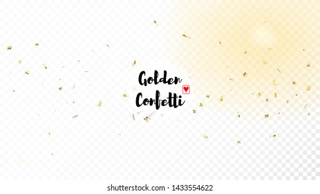 Modern Realistic Gold Tinsel Confetti, Flying Foil Blast. Horizontal Stars Night Sky Background. Cool Luxury Christmas, New Year, Birthday Party Holiday Pattern. Realistic Gold Tinsel Confetti