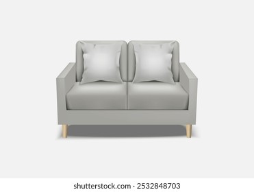 Modern realistic gray sofa on white background. 3D for interior design relaxation concepts at home, office, beauty salon, web banner and etc.