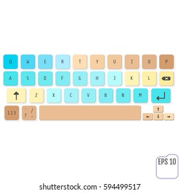 Modern realistic keyboard for smartphone or tablet PC with alphabet buttons. Vector modern keyboard. Concept for kids.