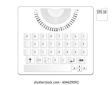 Modern realistic keyboard for smartphone or tablet PC with alphabet buttons. Vector laptop keyboard with elements of typewriter. Stylized for your business. New concept.