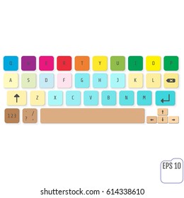 Modern realistic keyboard for smartphone or tablet PC with alphabet buttons. Vector modern keyboard. Concept for kids. For your business