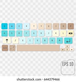 Modern realistic keyboard for smartphone or tablet PC with alphabet buttons. Vector modern keyboard. Concept for kids.