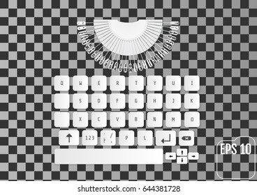 Modern realistic keyboard for smartphone or tablet PC with alphabet buttons. Vector laptop keyboard with elements of typewriter. Stylized for your business. New concept.