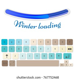 Modern realistic keyboard for smartphone or tablet PC with alphabet buttons. Vector modern keyboard. Winter Loading Concept for kids.