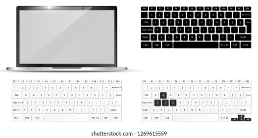 Modern realistic laptop and keyboards. Notebook  Mockup. Vector illustration.