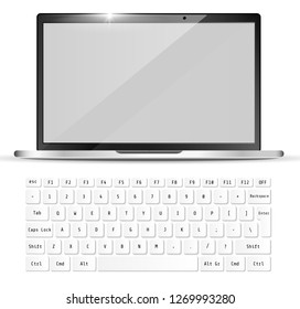 Modern realistic laptop and white keyboard. Notebook  Mockup. Vector illustration.