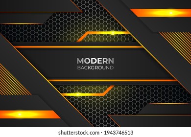 Modern Realistic Metallic Glow Orange Background with Overlapped Diagonal Layers