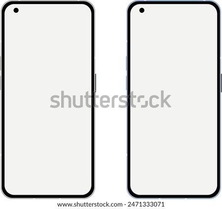 Modern realistic Nothing blank smartphone mock up dot notch. Mutliple colour variants vector illustration. Device UI UX mockup for presentation template. Cellphone frame with blank screen isolated