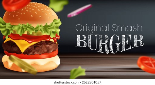 Hambúrguer de esmagamento original realista moderno 