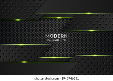 Modern Realistic Overlapped Layers Black and Green Background with Glow In The Dark