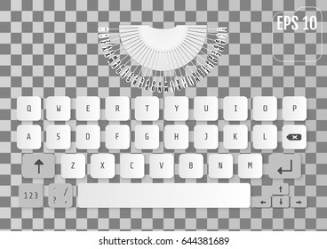 Modern realistic phone keyboard. Vector illustration of white modern  keyboard with elements of typewriter. Stylized for your business. New concept.