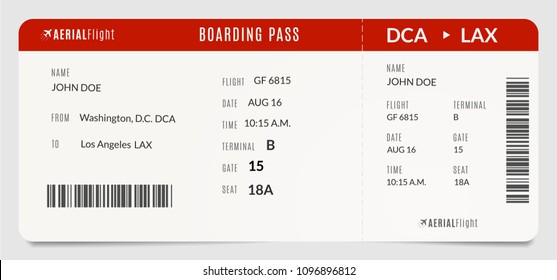 Modern realistic plane boarding pass. Filled with name and destination airplane ticket