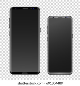 Modern realistic smartphone black and gray. Empty smartphone screen with a shiny layer. Isolated on a transparent background. Edge style smartphone.