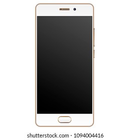 Modern realistic Smartphone mockup with golden edge frame. Cell phone template with empty screen Vector illustration. Mobile device isolated on white background.
